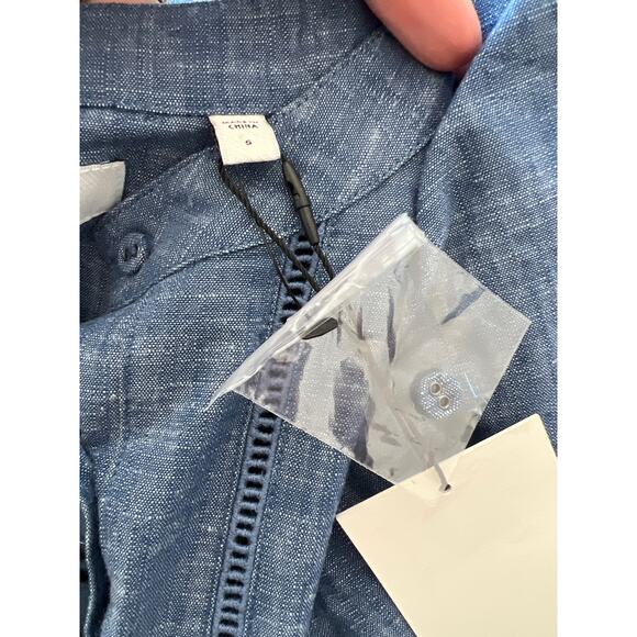 Joie Rivoire NWT Blue Chambray Ruffle Puff Sleeve Cotton Blouse Top size Small - Picture 13 of 16